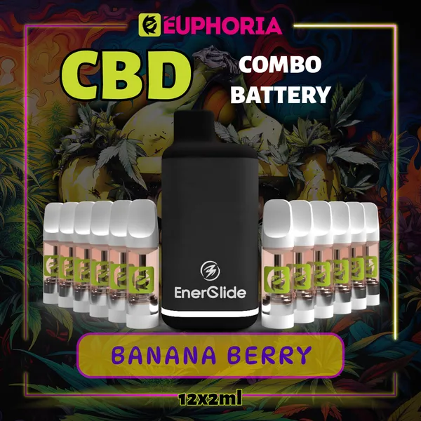 Професионален пълнител за вейп с CBD от марка EEuphoria, разположен на бял фон, подчертаващ качеството и чистотата на продукта.