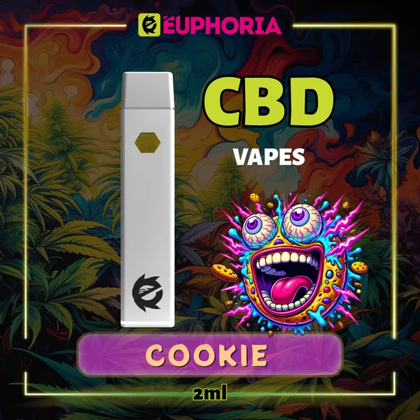 Професионален пълнител за вейпинг с CBD от марката EEuphoria, подходящ за релаксация и благополучие, на чист бял фон.